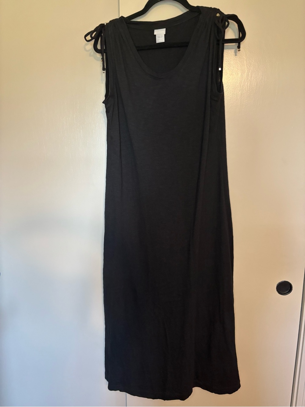 Chico's Black Sleeveless Maxi Dress with Tie-Shoulder Detail, size 1 (8/10)